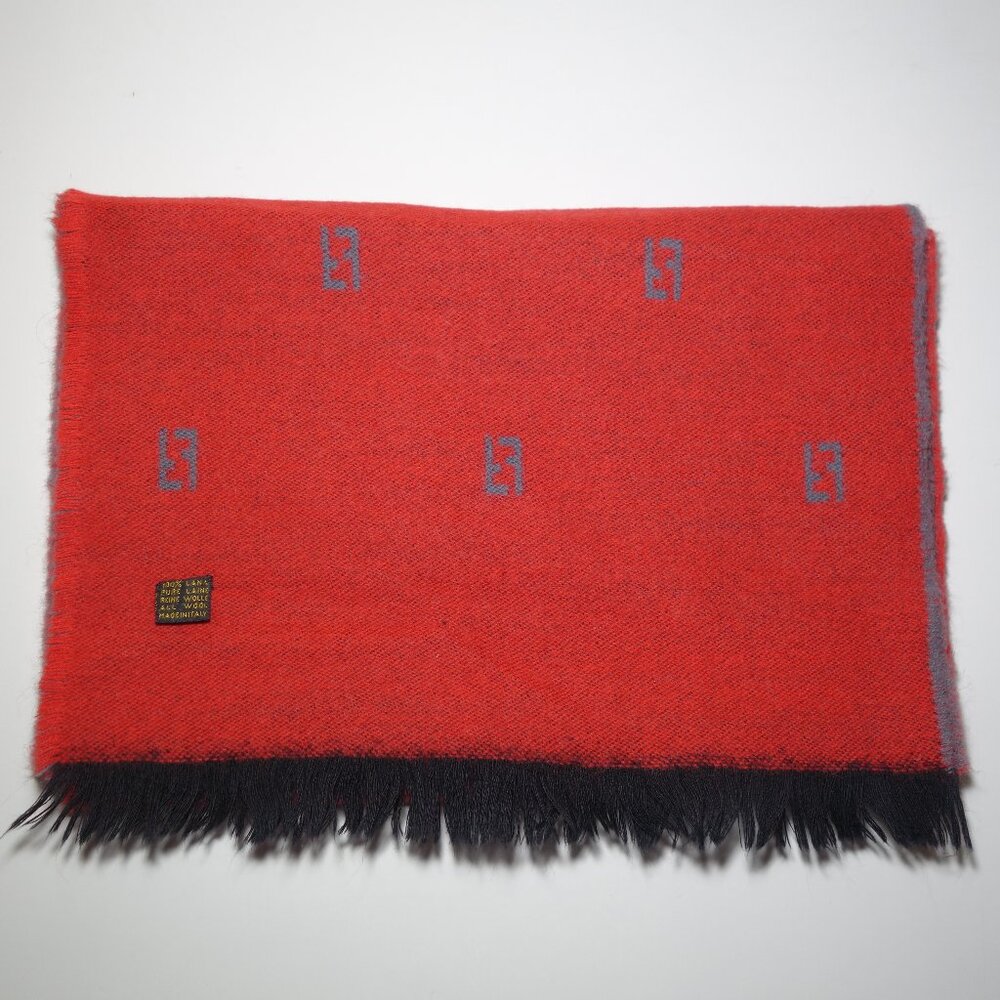 Fendi 100% Wool Monogram Logo Scarf Made In Italy, Size 12.5 in x 71 in